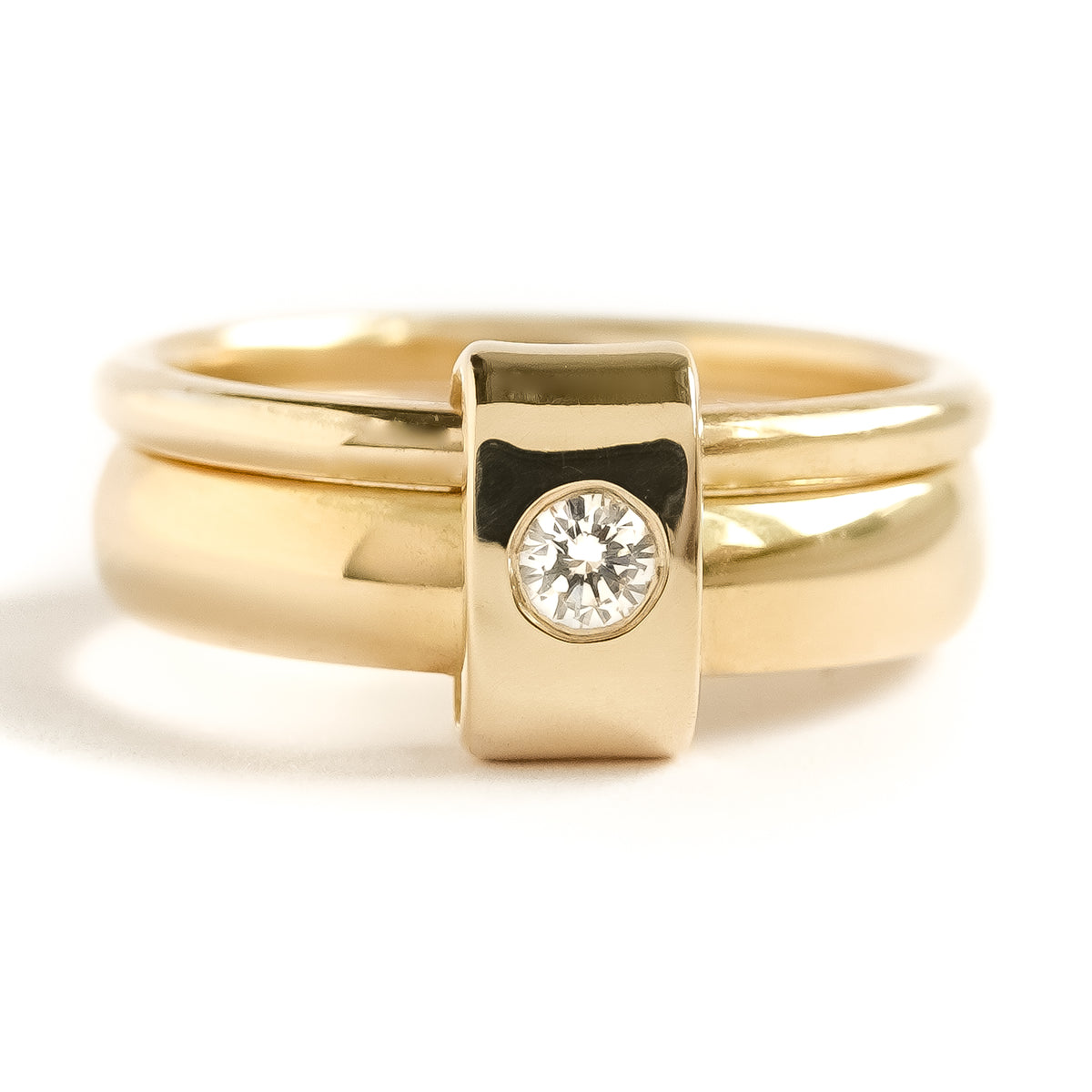 Contemporary double band looped 18ct gold diamond wedding or engagement ring