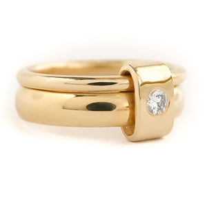 Contemporary double band looped 18ct gold diamond wedding or engagement ring