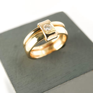 Contemporary double band looped 18ct gold diamond wedding or engagement ring