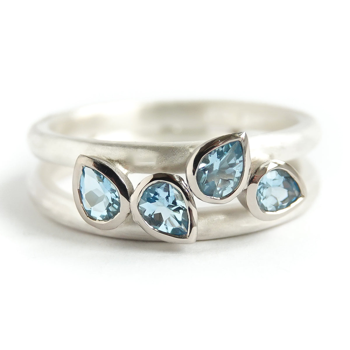 Contemporary silver and 18ct gold two band aquamarine ring by Sue Lane