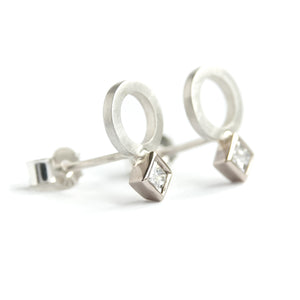 Silver and 18ct white gold diamond contemporary earrings Sue Lane