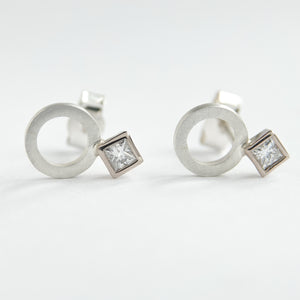 Silver and 18ct white gold diamond contemporary earrings Sue Lane