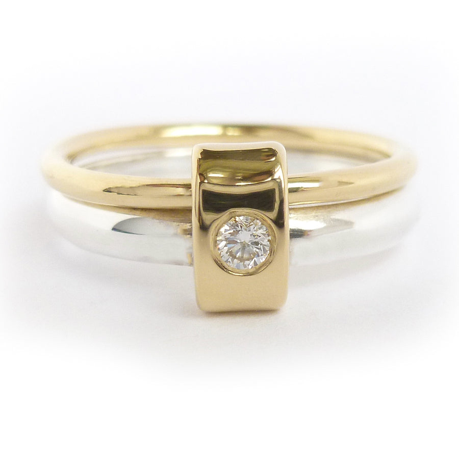 Silver and 18ct yellow gold and diamond ring - contemporary & bespoke ...