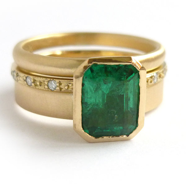 Emerald cut emerald and diamond stacking ring set - handmade, bespoke ...